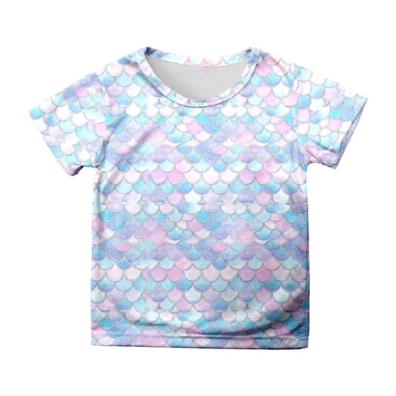 Girls Tshirts Multicolor Fish Scale Print Casual Summer Short Sleeve Tops Tees Blouses