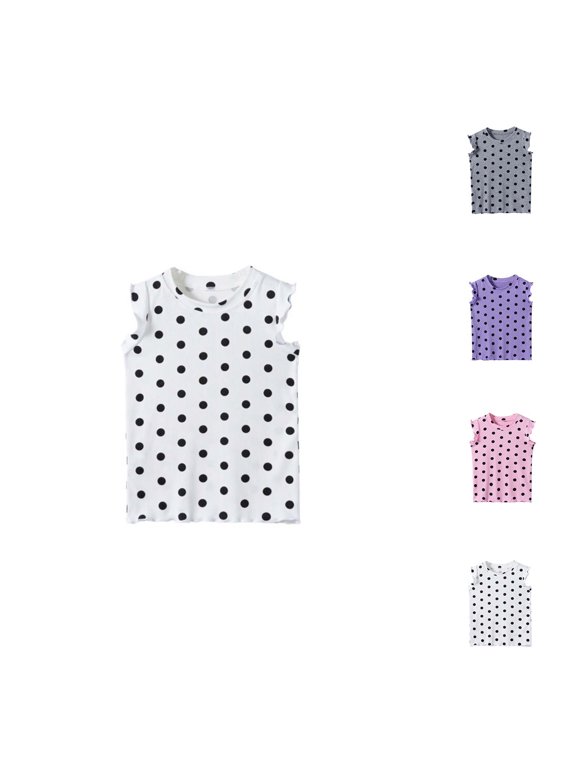 Girls Tshirts Polka Dot Sleeveless Round Neck Casual Daily Top Girls' Tops Red 5-6 Years