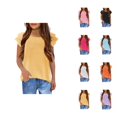 thumbnail image 1 of Girls Tshirts Short Ruffle Sleeve Crewneck Casual Tee Tops Summer Blouse 3-12 Years, 1 of 8