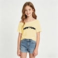 thumbnail image 1 of Girls Tshirts Short Sleeve Asymmetrical Neck Graphic Tees New York City Letter Print Summer Stylish Kids T Shirts Size 7-8Y, 1 of 5