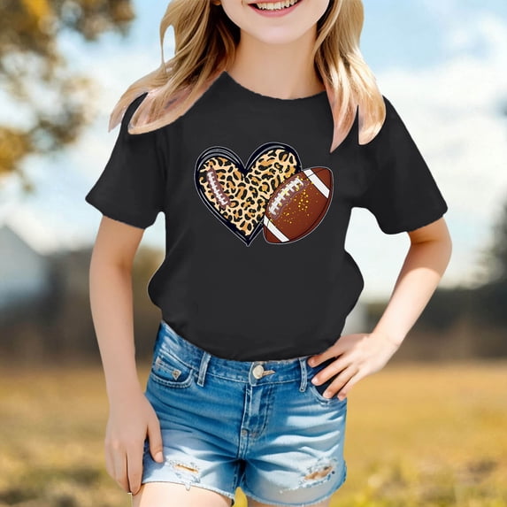 Girls Tshirts Short Sleeve Crew Neck Graphic Print Tee for Casual Wear Girls' Tops Tees Blouses Black 3 Years-4 Years