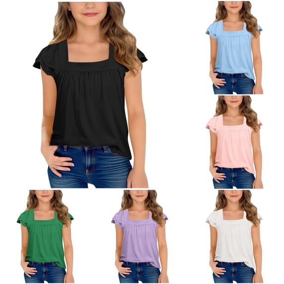 Girls Tshirts Short Sleeve Square Neck Girls Black T Shirt Slim Fit Girls Tshirt Size 11-12 Years