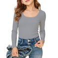 thumbnail image 1 of Girls Tshirts Short Sleeve T Shirts Summer Slim Fit Crew Neck Tops Ribbed Knit Tees Basic Clothes for Kids Grey, 1 of 5