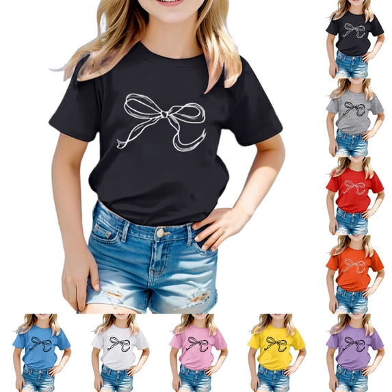 Girls Tshirts Summer Tops Short Sleeves Graphic Tees Casual Crew Neck Basic Tees for Kids Black 2-3 Years