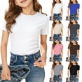 thumbnail image 1 of Girls Tshirts Summer Tops Short Sleeves Solid Color Tees Casual Crew Neck Basic Tees for Kids Light Gray 13-14 Years, 1 of 5