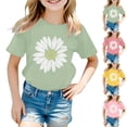 thumbnail image 1 of Girls Tshirts Sunflower Print Short Sleeve Round Neck Casual T Shirt Top Girls' Tops Green 8-9 Years, 1 of 5