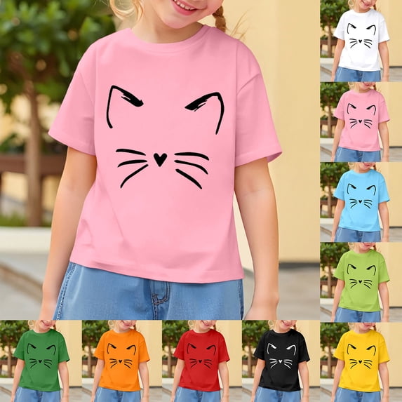 Girls Tshirts Toddler Boys Cartoon Cat Print Short Sleeve T Shirt Top Girls' Tops Yellow 11-12 Years