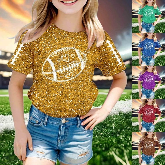 Girls Tshirts Toddler Sequin Graphic T Shirt Short Sleeve Soft Top Girls' Tops Brown 3-4 Years