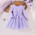thumbnail image 1 of Girls Tulle Dress with Bow, Princess Party Dress with Long Sleeves, Children's Bow Waist Dress for Birthday Flower Girl and Special Occasions, Age 1-8 Years Purple 90, 1 of 5