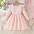 thumbnail image 1 of Girls Tulle Dress Long Sleeve - Pink Party Dress with Embroidery, Ruffle Shoulder Fluffy Dress for Kids Ages 3-10,Size 7-8 T, 1 of 9