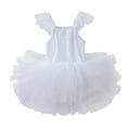 thumbnail image 1 of Girls Tulle Dresses Leotards Strap Tutu Dress Flutter Sleeve Tutu Dress for Toddler Girl 3-12 Years,White,S-100, 1 of 2