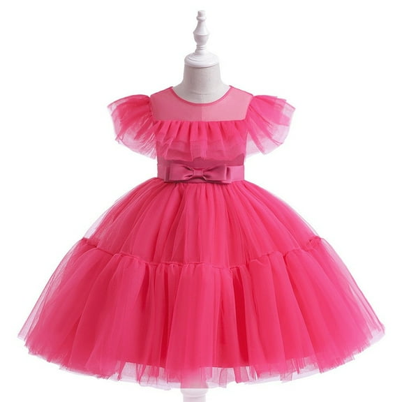 Girls Tulle Flower Girl Dress Elegant Ruffled Tiered Tutu Gown for Wedding Party Birthday