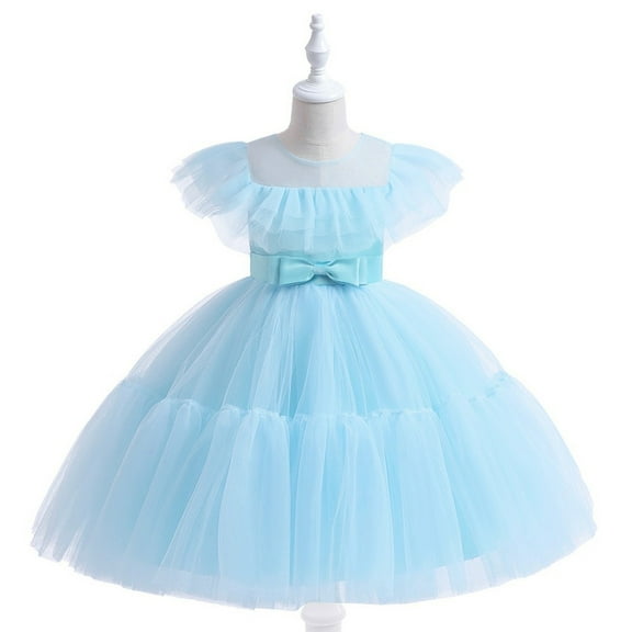 Girls Tulle Flower Girl Dress Elegant Ruffled Tiered Tutu Gown for Wedding Party Birthday