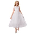 thumbnail image 1 of Girls Tulle Long Dress, Kids Formal Gown Elegant Net Skirt, Flower Girl Dress for Wedding, Birthday Party and Special Occasion Pageant Dress White 140, 1 of 9