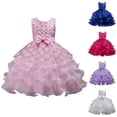 thumbnail image 1 of Girls' Tulle Princess Dress Toddler Festive Wedding Summer Cotton Party Birthday Tutu Dress White 5-6Years, 1 of 6