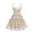 thumbnail image 1 of Girls Tulle Princess Dresses Trendy Embroidery Flower Lace Bow Spaghetti Gown for Pageant Wedding Birthday Party Graduation Dance Prom Beige 10-11 Years, 1 of 6