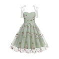thumbnail image 1 of Girls Tulle Princess Dresses Trendy Embroidery Flower Lace Bow Spaghetti Gown for Pageant Wedding Birthday Party Graduation Dance Prom Green 5-6 Years, 1 of 6
