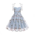 thumbnail image 1 of Girls Tulle Princess Dresses Trendy Embroidery Flower Lace Bow Spaghetti Gown for Pageant Wedding Birthday Party Graduation Dance Prom Blue 7-8 Years, 1 of 6