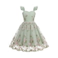 thumbnail image 1 of Girls Tulle Princess Dresses Trendy Embroidery Flower Lace Ruffle Spaghetti Gown for Pageant Wedding Birthday Party Graduation Dance Prom Green 7-8 Years, 1 of 6