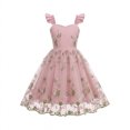 thumbnail image 1 of Girls Tulle Princess Dresses Trendy Embroidery Flower Lace Ruffle Spaghetti Gown for Pageant Wedding Birthday Party Graduation Dance Prom Pink 7-8 Years, 1 of 6