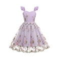 thumbnail image 1 of Girls Tulle Princess Dresses Trendy Embroidery Flower Lace Ruffle Spaghetti Gown for Pageant Wedding Birthday Party Graduation Dance Prom Purple 5-6 Years, 1 of 6