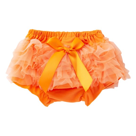 Girls Tulle Ruffle Bloomers with Bow Princess Short (Orange 6-12 Months)