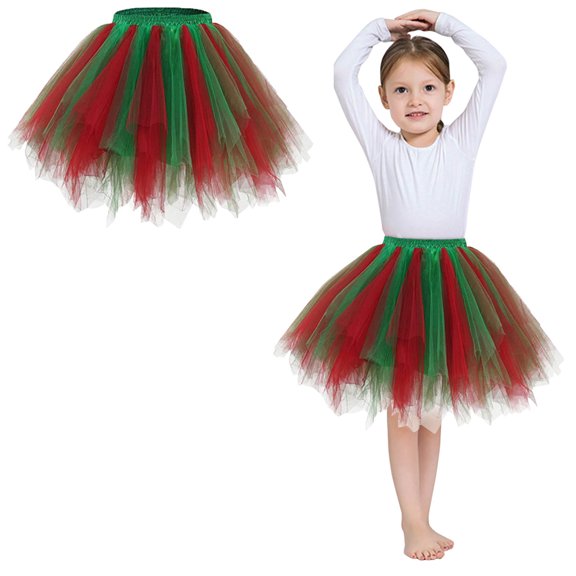 Girls Tulle Skirt Layered Green Tutu Elastic Waist Girls Ballet Tutu Skirts Birthday Party Dresses 6-10 Years