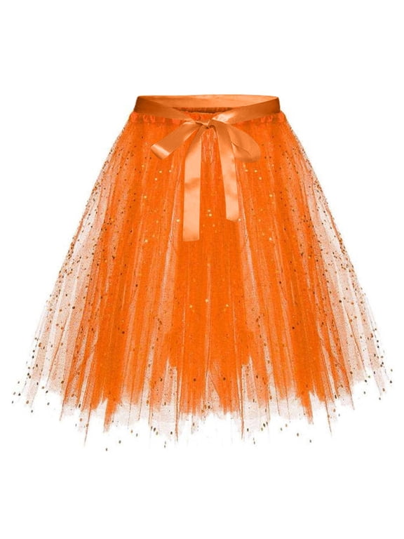 Girls Tulle Skirts Mesh Princess Elastic Sequin Dancing Skirt Sparkly with Bow Waisted for Party Performance