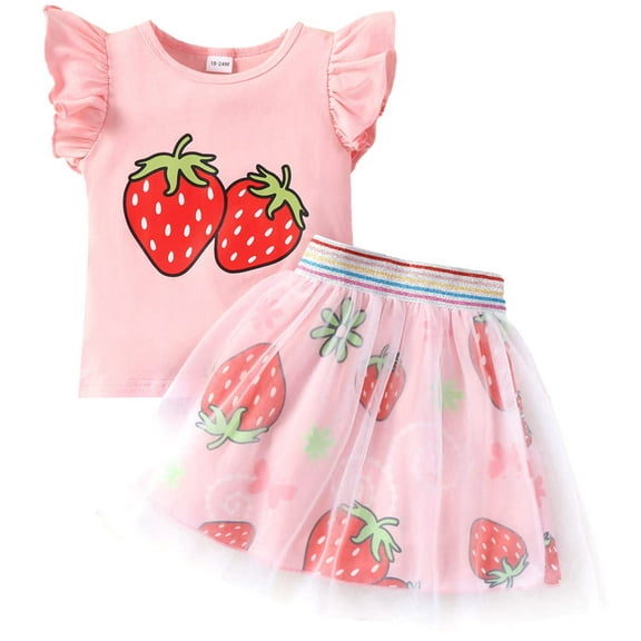 Sytepopcy Girls Tulle Summer Outfits Strawberry Skirt Sets Tutu Skirt 2-7 Years