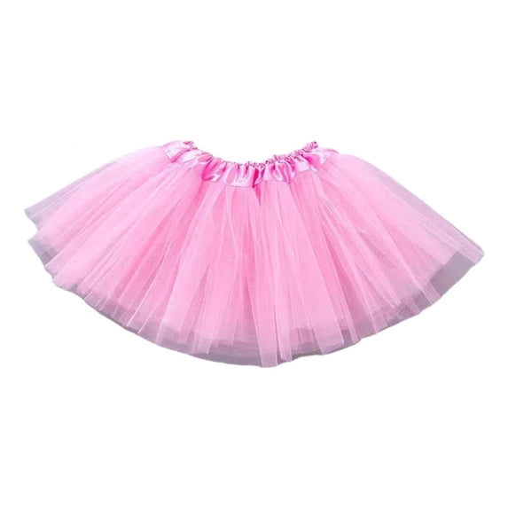 Girls’ Tulle Tutu Skirt, Pink, 11.81-Inch Length, layered mesh, elastic waist, for dance recitals, birthday parties, costumes