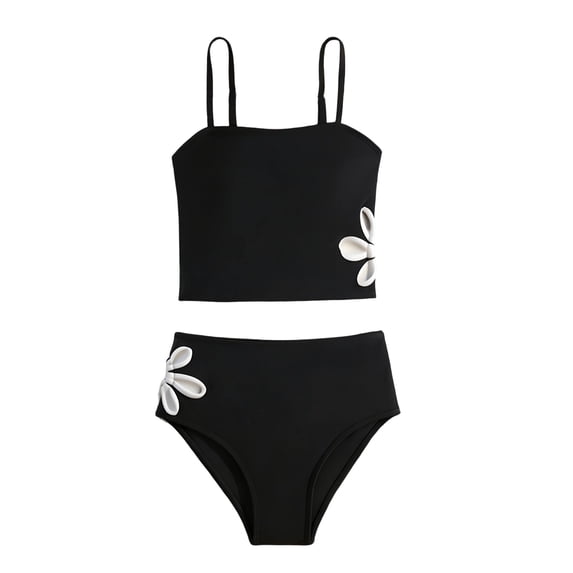 Girls Tummy Control Swimsuits Fashion Cross Adjustable Straps Swimwear with Bottom Summer Bathing Suit for Girls Size 5-14
