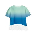 thumbnail image 1 of Girls Tunic Tops, Kids Short Sleeve T-Shirt, Gradient Color Crew Neck Lace Summer Tops Casual Loose Blouse Tees Shirts for 3-13 Years Blue 3-4T, 1 of 5