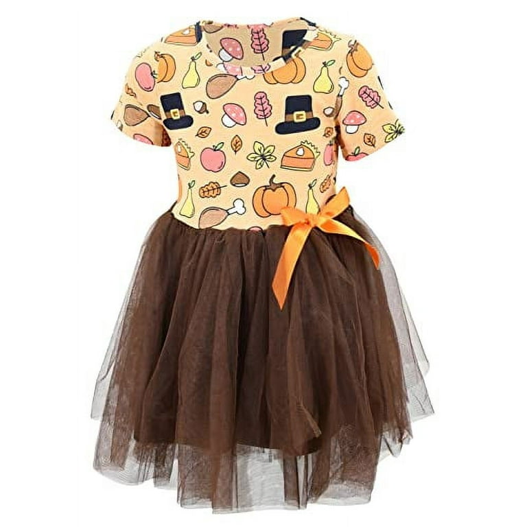 Girls Turkey Leg Print Thanksgiving Tutu Dress Outfit Clothes 6Y