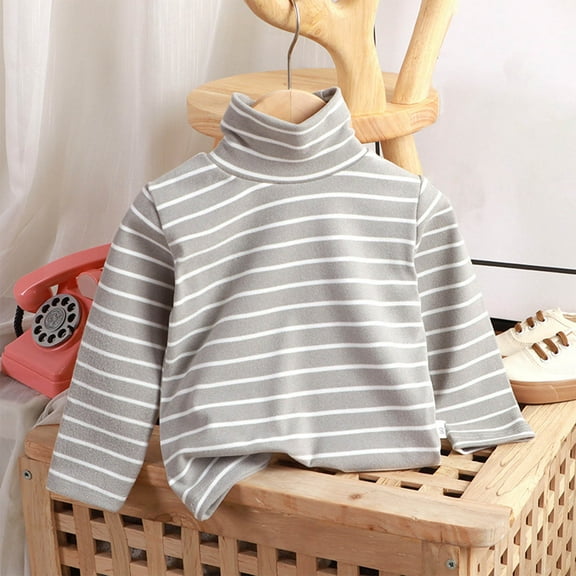 Girls Turtleneck Long Sleeve Bottoming Shirt Boys Stripe Thermal Tops Kids Winter Undershirt Turtleneck Fleece Baselayer