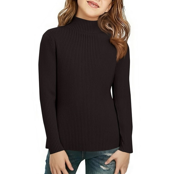 Girls Turtleneck Long Sleeve Ribbed Knit Pullover Sweater Soft Stretchy Lightweight Top for Kids Teens School Daily Wear