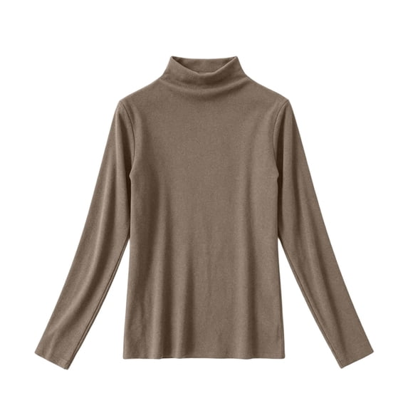 Girls Turtleneck Long Sleeve Shirts, Soft‑Stretch Mock‑Neck Basic Pullover Top, Casual Curved‑Hem Fitted Layering Tee