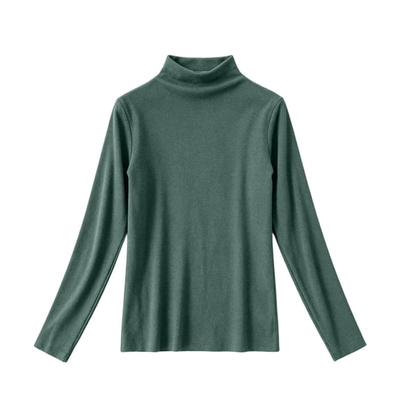 Girls Turtleneck Long Sleeve Shirts, Soft‑Stretch Mock‑Neck Basic Pullover Top, Casual Curved‑Hem Fitted Layering Tee