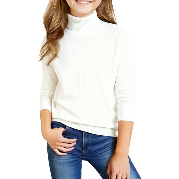 Girls Turtleneck Pullover Sweater Long Sleeve Ribbed Knit High Neck Youth Casual Basic Top for Fall Winter Spring