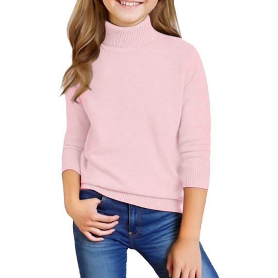 Girls Turtleneck Pullover Sweater Long Sleeve Ribbed Knit High Neck Youth Casual Basic Top for Fall Winter Spring