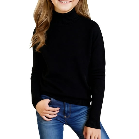 Girls Turtleneck Pullover Sweater Long Sleeve Ribbed Knit High Neck Youth Casual Basic Top for Fall Winter Spring