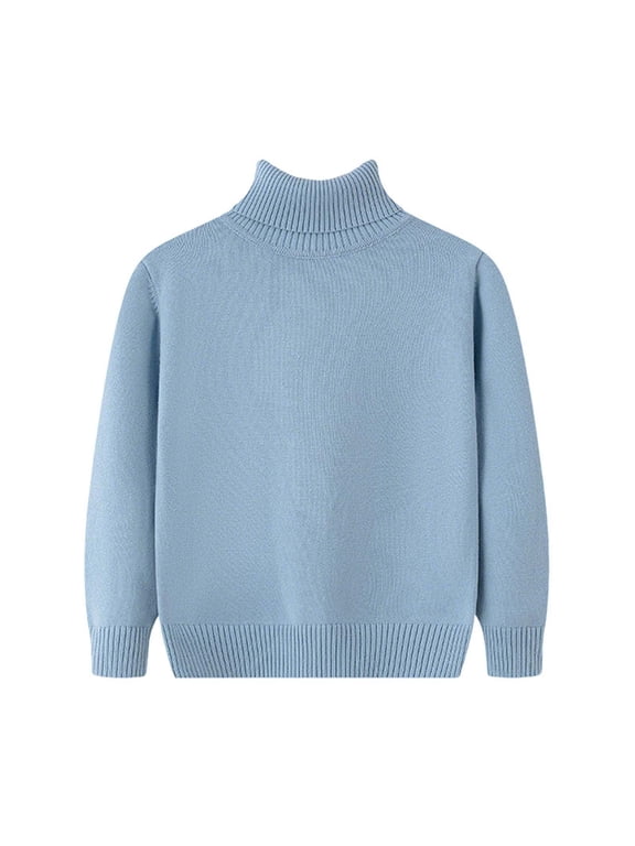 Girls Turtleneck Sweater Pullovers Kids Toddler Ribbed Knit Cotton Sweaters Jumpers Basic Plain Long Sleeve Tops Light Blue, 3 Y