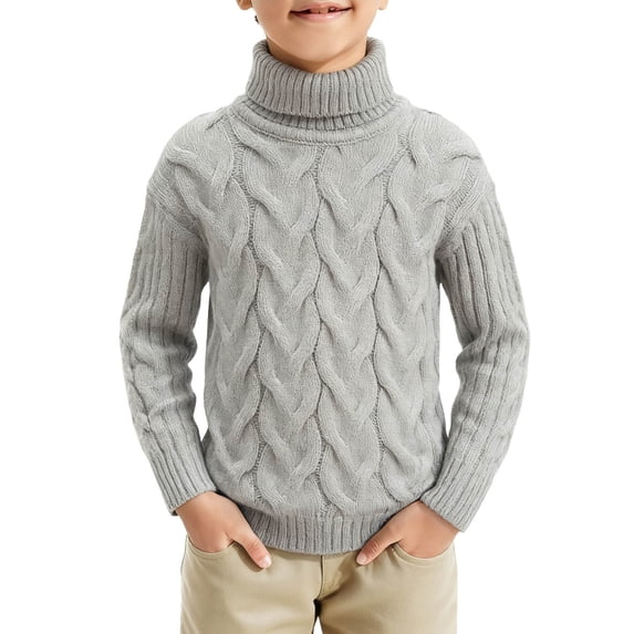 Girls Turtleneck Sweaters Kids Casual Long Sleeve Knit Pullover Tops Boys Fall Winter Soft Warm Sweater Gray, 6-7 Y