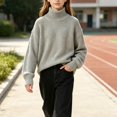 thumbnail image 1 of Girls Turtleneck Sweaters Pullover Kids Toddlers Cable Knit Warm Long Sleeve Winter Top, Sizes 11-16 Years Grey, Size 180, 1 of 5