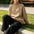 thumbnail image 1 of Girls Turtleneck Sweaters Pullover Kids Toddlers Cable Knit Warm Long Sleeve Winter Top, Sizes 11-16 Years Khaki, Size 160, 1 of 5