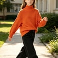 thumbnail image 1 of Girls Turtleneck Sweaters Pullover Kids Toddlers Cable Knit Warm Long Sleeve Winter Top, Sizes 11-16 Years Orange, Size 150, 1 of 5