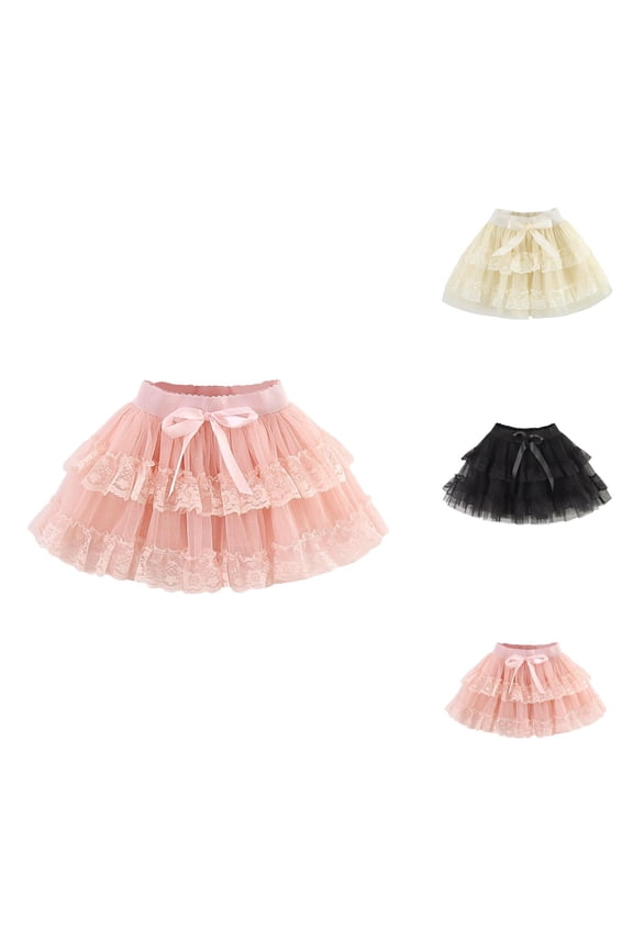 Girls Tutu Dress Layered Skirt with Satin Waistband, Fluffy Mesh Cake Skirt for Party, Elastic Half Skirt for Birthday (3-10Y)
