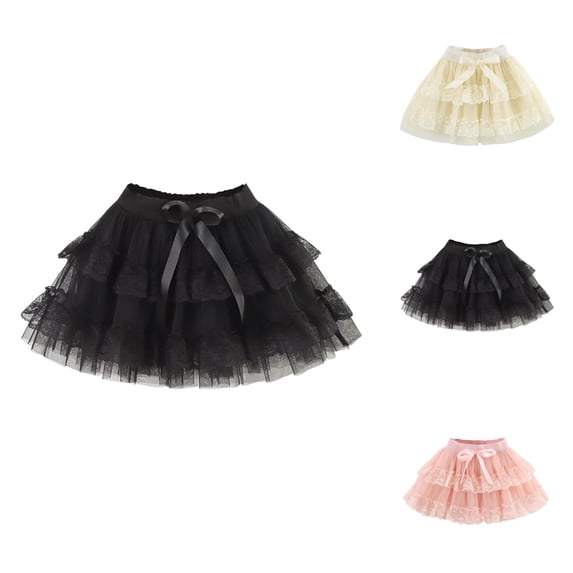 Girls Tutu Dress Layered Skirt with Satin Waistband, Fluffy Mesh Cake Skirt for Party, Elastic Half Skirt for Birthday (3-10Y)