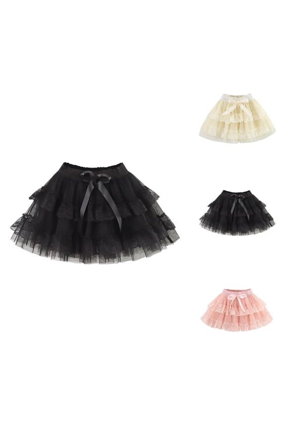 Girls Tutu Dress Layered Skirt with Satin Waistband, Fluffy Mesh Cake Skirt for Party, Elastic Half Skirt for Birthday (3-10Y)