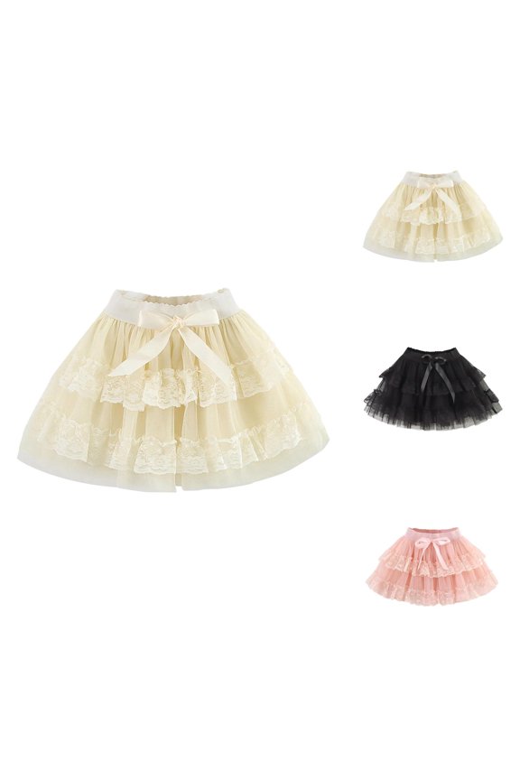 Girls Tutu Dress Layered Skirt with Satin Waistband, Fluffy Mesh Cake Skirt for Party, Elastic Half Skirt for Birthday (3-10Y)