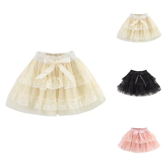 Girls Tutu Dress Layered Skirt with Satin Waistband, Fluffy Mesh Cake Skirt for Party, Elastic Half Skirt for Birthday (3-10Y)
